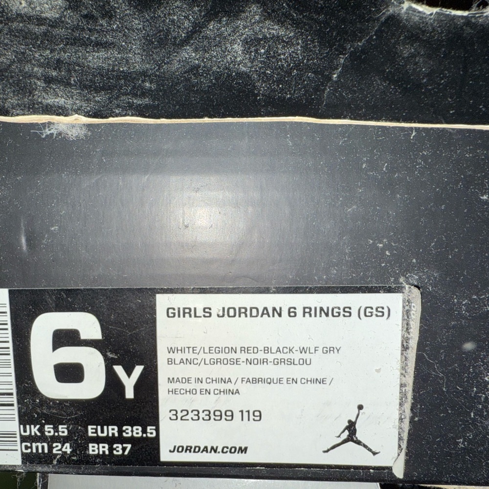 Girls Jordan 6 Rings Sneakers - White, Red, Black, Gray
